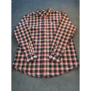Cinch Western Mens Button Up Shirt LG Red/Blue Plaid